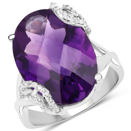 8.18 Carat Genuine Amethyst and White Topaz .925 Sterling Silver Ring