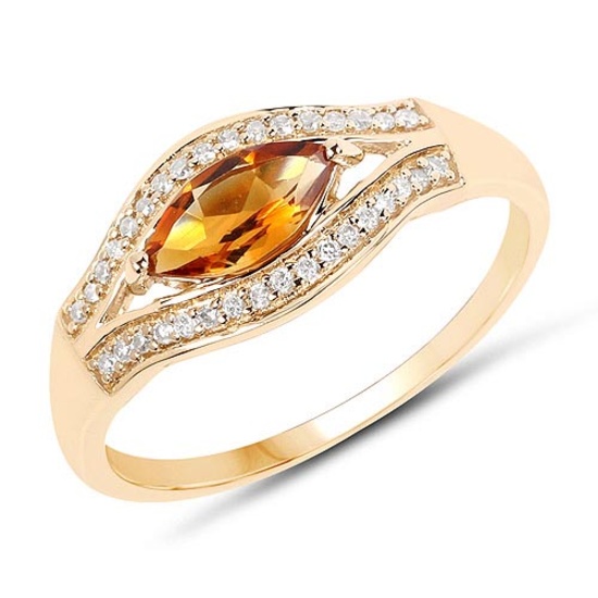 0.70 Carat Genuine Citrine and White Diamond 14K Yellow Gold Ring