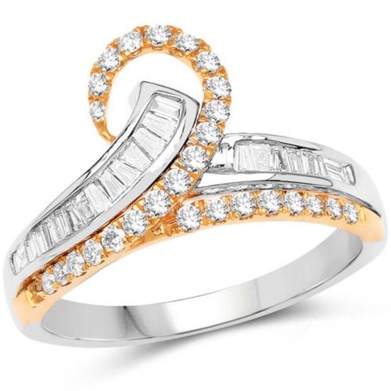 0.65 Carat Genuine White Diamond 14K White & Rose Gold Ring (G-H Color SI1-SI2 Clarity)