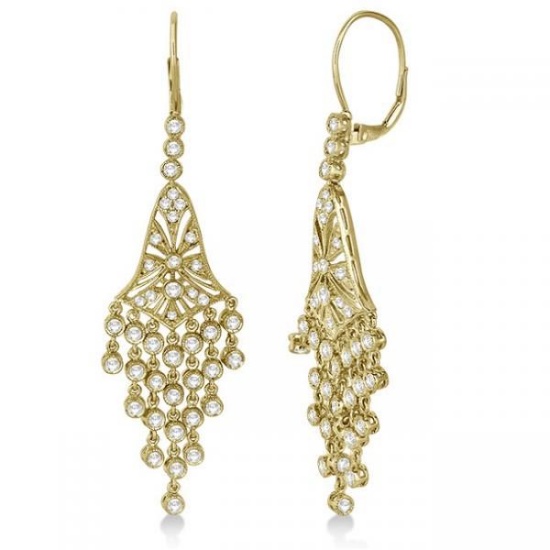 Bezel-Set Dangling Chandelier Diamond Earrings 14K Yellow Gold (2.27ct)