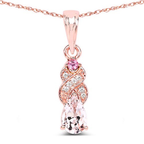 0.43 Carat Genuine Morganite Pink Tourmaline and White Diamond 14K Rose Gold Pendant