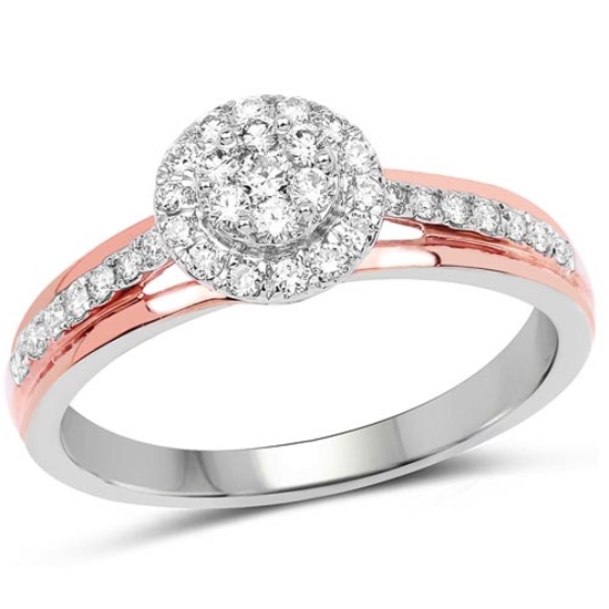 0.39 Carat Genuine White Diamond 14K White & Rose Gold Ring (G-H Color SI1-SI2 Clarity)