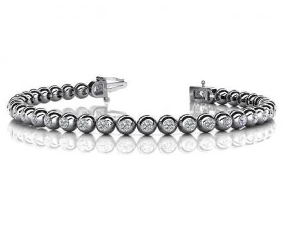 14KT WHITE GOLD 1 CTW G-H VS2/SI1 ROUND BEZEL SET DIAMOND TENNIS BRACELET