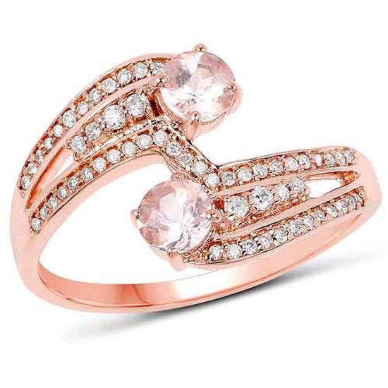 0.70 Carat Genuine Morganite and White Diamond 14K Rose Gold Ring