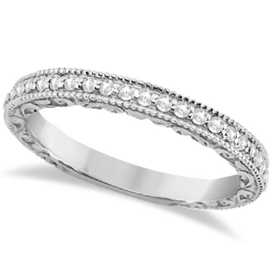 Milgrain and Filigree Diamond Wedding Band 14kt White Gold (0.20ct.)