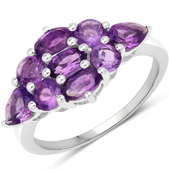 2.22 Carat Genuine Amethyst .925 Sterling Silver Ring