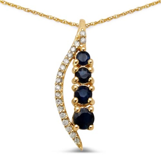 0.39 Carat Genuine Blue Sapphire and White Diamond 14K Yellow Gold Pendant