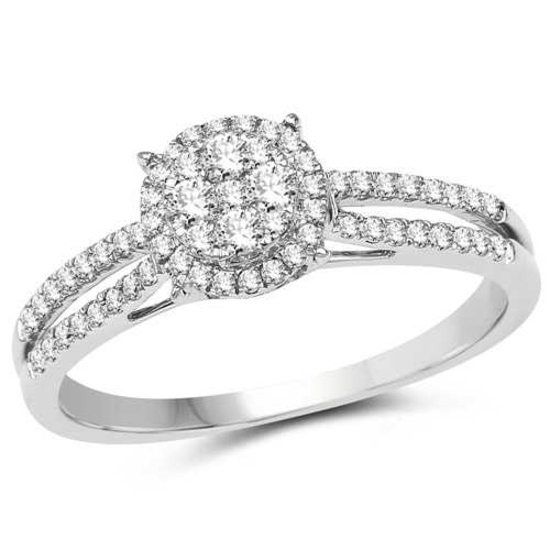 0.44 CTW Genuine White Diamond 14K White Gold Ring (G-H Color SI1-SI2 Clarity)