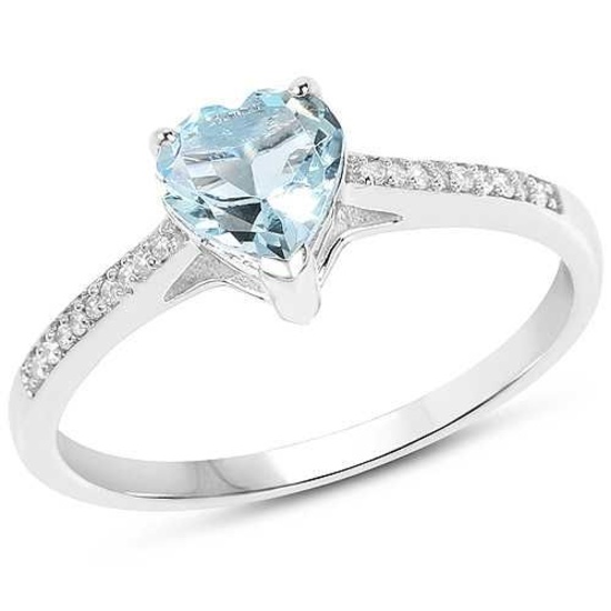 0.65 CTW Genuine Aquamarine and White Diamond 14K White Gold Ring