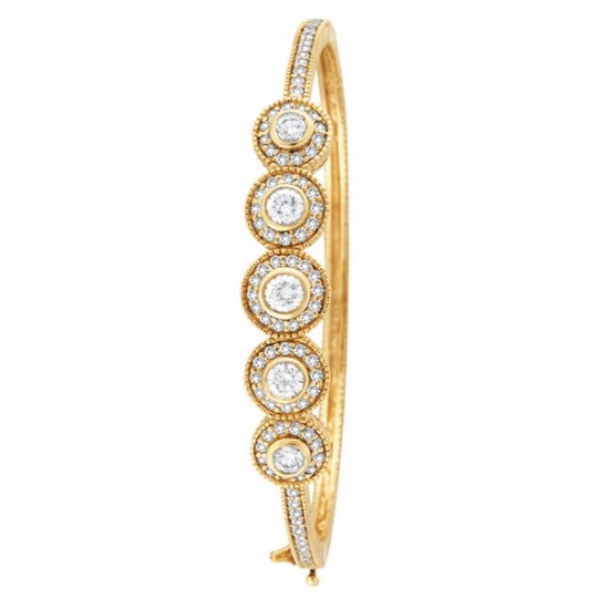 Vintage Style Diamond Bangle Bracelet 18K Yellow Gold (2.57ct)