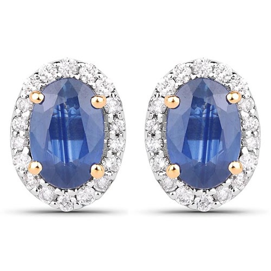 1.29 Carat Genuine Blue Sapphire and White Diamond 14K Yellow Gold Earrings