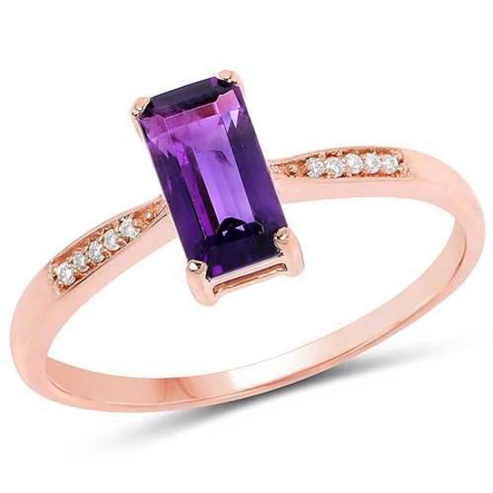 0.73 CTW Genuine Amethyst and White Diamond 14K Rose Gold Ring