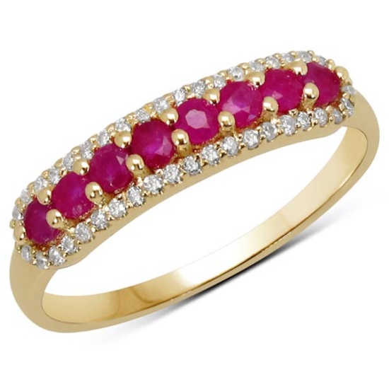 0.49 Carat Genuine Ruby and White Diamond 14K Yellow Gold Ring