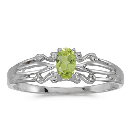 Certified 14k White Gold Oval Peridot Ring 0.19 CTW