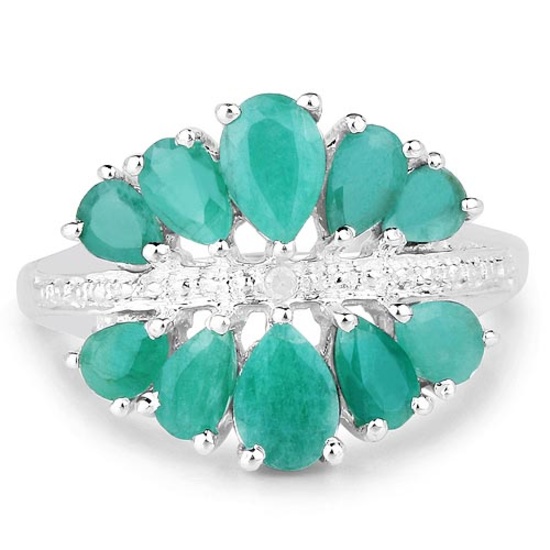 2.21 Carat Genuine Emerald and White Diamond .925 Sterling Silver Ring