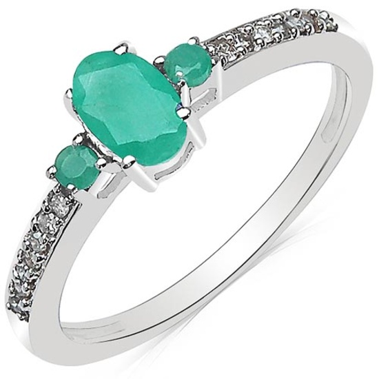 0.59 Carat Emerald & White Diamond 10K White Gold Ring
