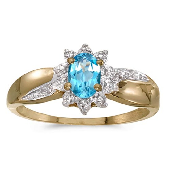 Certified 14k Yellow Gold Oval Blue Topaz And Diamond Ring 0.41 CTW