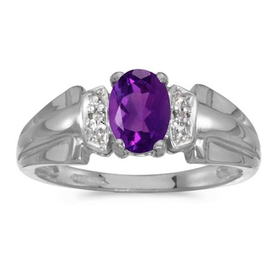 Certified 10k White Gold Oval Amethyst And Diamond Ring 0.46 CTW