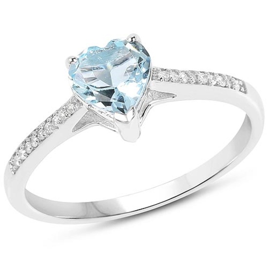 0.65 Carat Genuine Aquamarine and White Diamond 14K White Gold Ring