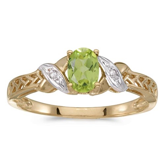 Certified 14k Yellow Gold Oval Peridot And Diamond Ring 0.41 CTW