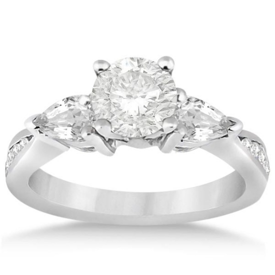 Three Stone Pear Cut Diamond Engagement Ring 14k White Gold (1.11ct)