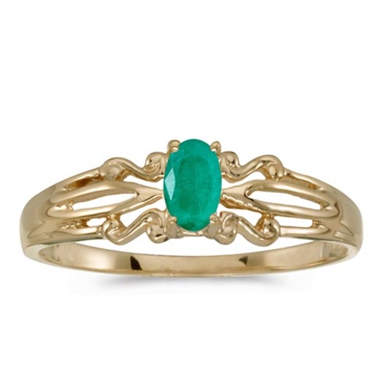 Certified 14k Yellow Gold Oval Emerald Ring 0.16 CTW