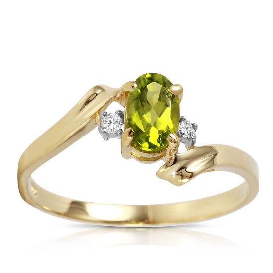 0.46 Carat 14K Solid Gold Rings Natural Diamond Peridot