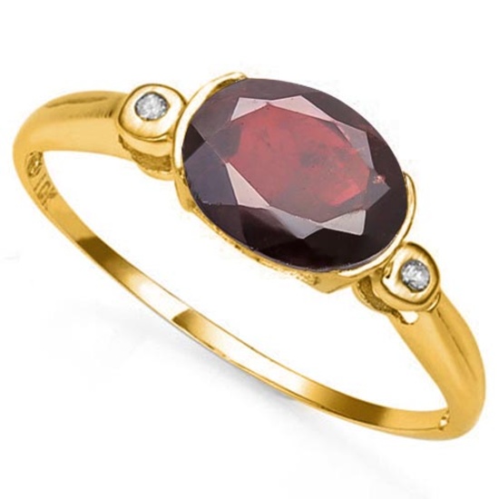 1.3 CTW GARNET & GENUINE DIAMOND 10K SOLID YELLOW GOLD RING