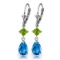 4.5 Carat 14K Solid White Gold Leverback Earrings Peridot Blue Topaz