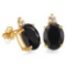 1.95 CARAT BLACK SAPPHIRE 10K SOLID YELLOW GOLD OVAL SHAPE EARRING WITH 0.03 CTW DIAMOND