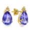 2.2 CARAT LAB TANZANITE 10K SOLID YELLOW GOLD PEAR SHAPE EARRING WITH 0.03 CTW DIAMOND
