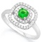 3/5 CARAT CREATED EMERALD  2/5 CARAT (44 PCS) FLAWLESS CREATED DIAMOND 925 STERLING SILVER HALO RING