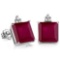2.62 CARAT RUBY 10K SOLID WHITE GOLD SQUARE SHAPE EARRING WITH 0.03 CTW DIAMOND