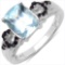 1.92 CTW Genuine Aquamarine & Black Spinel .925 Sterling Silver Ring