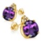 1.5 CARAT AMETHYST 10K SOLID YELLOW GOLD ROUND SHAPE EARRING WITH 0.03 CTW DIAMOND