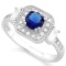3/5 CARAT CREATED BLUE SAPPHIRE  1/4 CARAT (24 PCS) FLAWLESS CREATED DIAMOND 925 STERLING SILVER HAL