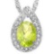 1.18 CT GENUINE PERIDOT & CZ (25 PCS) 10KT SOLID WHITE GOLD PENDANT