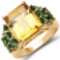 18K Yellow Gold Plated 6.85 CTW Genuine Citrine & Chrome Diopside .925 Sterling Silver Ring