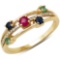 0.37 CTW Genuine Ruby Blue Sapphire Zambian Emerald and White Diamond 14K Yellow Gold Ring