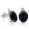 1.80 CARAT BLACK SAPPHIRE 10K SOLID WHITE GOLD OVAL SHAPE EARRING WITH 0.03 CTW DIAMOND