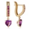 3.2 Carat 14K Solid Gold V-shape Hoop Earrings Heart Amethyst