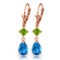 4.5 Carat 14K Solid Rose Gold Leverback Earrings Peridot Blue Topaz