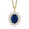 Oval Blue Sapphire and Diamond Pendant Necklace 14k Yellow Gold (3.60ctw)