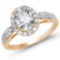 14K Yellow Gold Plated 1.46 CTW Genuine Aquamarine & White Topaz .925 Sterling Silver Ring