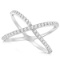 X Shaped Ring with Diamonds Abstract Design 14k White Gold 0.50ct