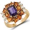 18K Yellow Gold Plated 3.99 CTW Genuine Amethyst  Citrine & White Topaz .925 Sterling Silver Ring