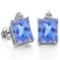 3.16 CARAT LAB TANZANITE 10K SOLID WHITE GOLD OCTAGON SHAPE EARRING WITH 0.03 CTW DIAMOND