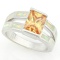1 1/2 CARAT CREATED ORANGE SAPPHIRE  2 CARAT CREATED FIRE OPAL 925 STERLING SILVER RING