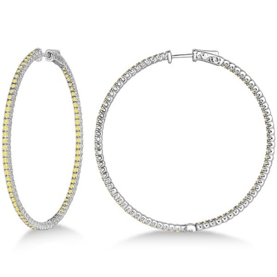 X-Large Yellow Canary Diamond Hoop Earrings 14k White Gold (3.00ct)