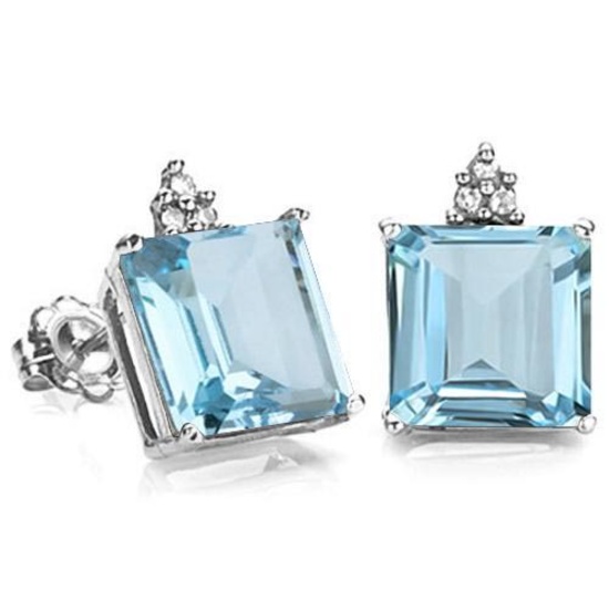 2.62 CARAT SKY BLUE TOPAZ 10K SOLID WHITE GOLD SQUARE SHAPE EARRING WITH 0.03 CTW DIAMOND